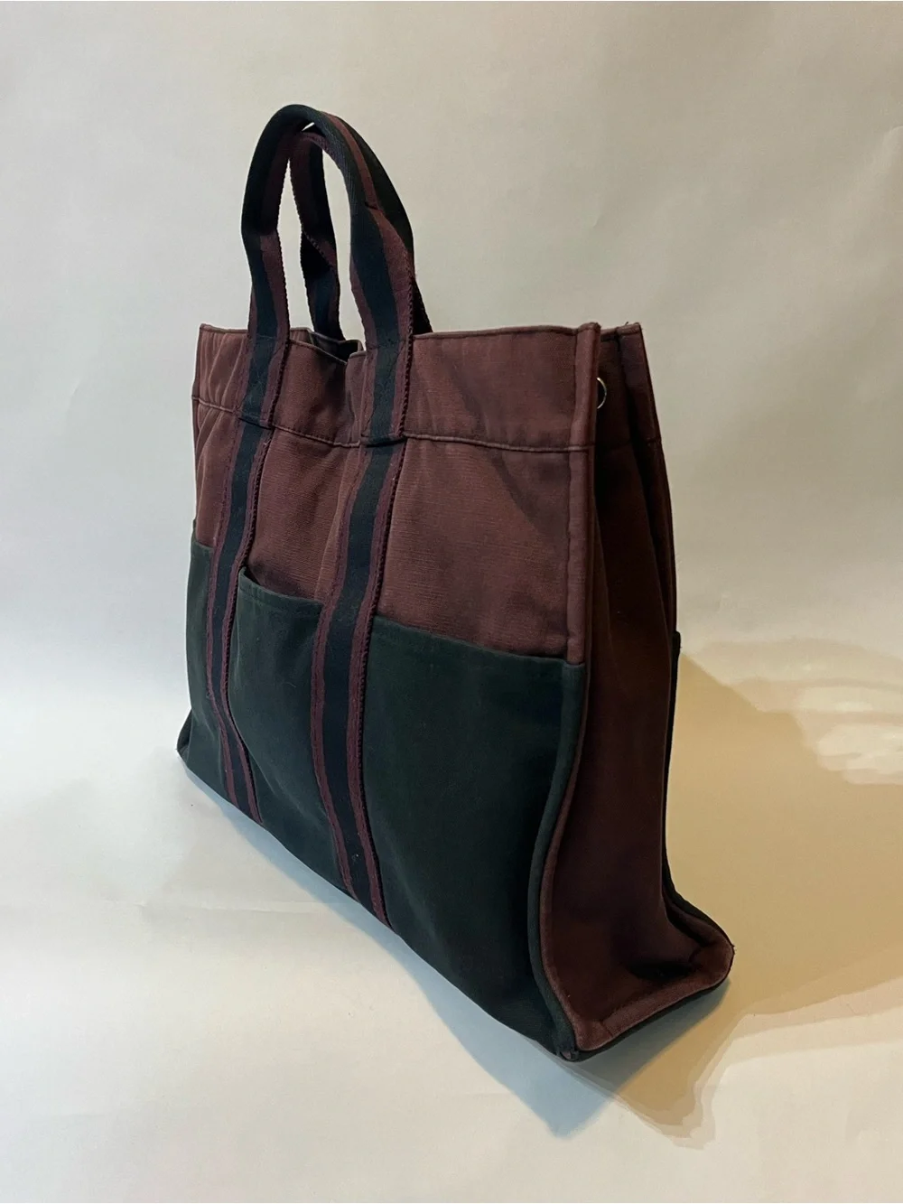Hermès Fourre Tout MM Tote | Rare Burgundy + Black Canvas | Auth | Made in 🇫🇷